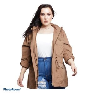 SKY PLUS Women's Hooded Khaki Military Style Long-Sleeve Jacket Size 3X